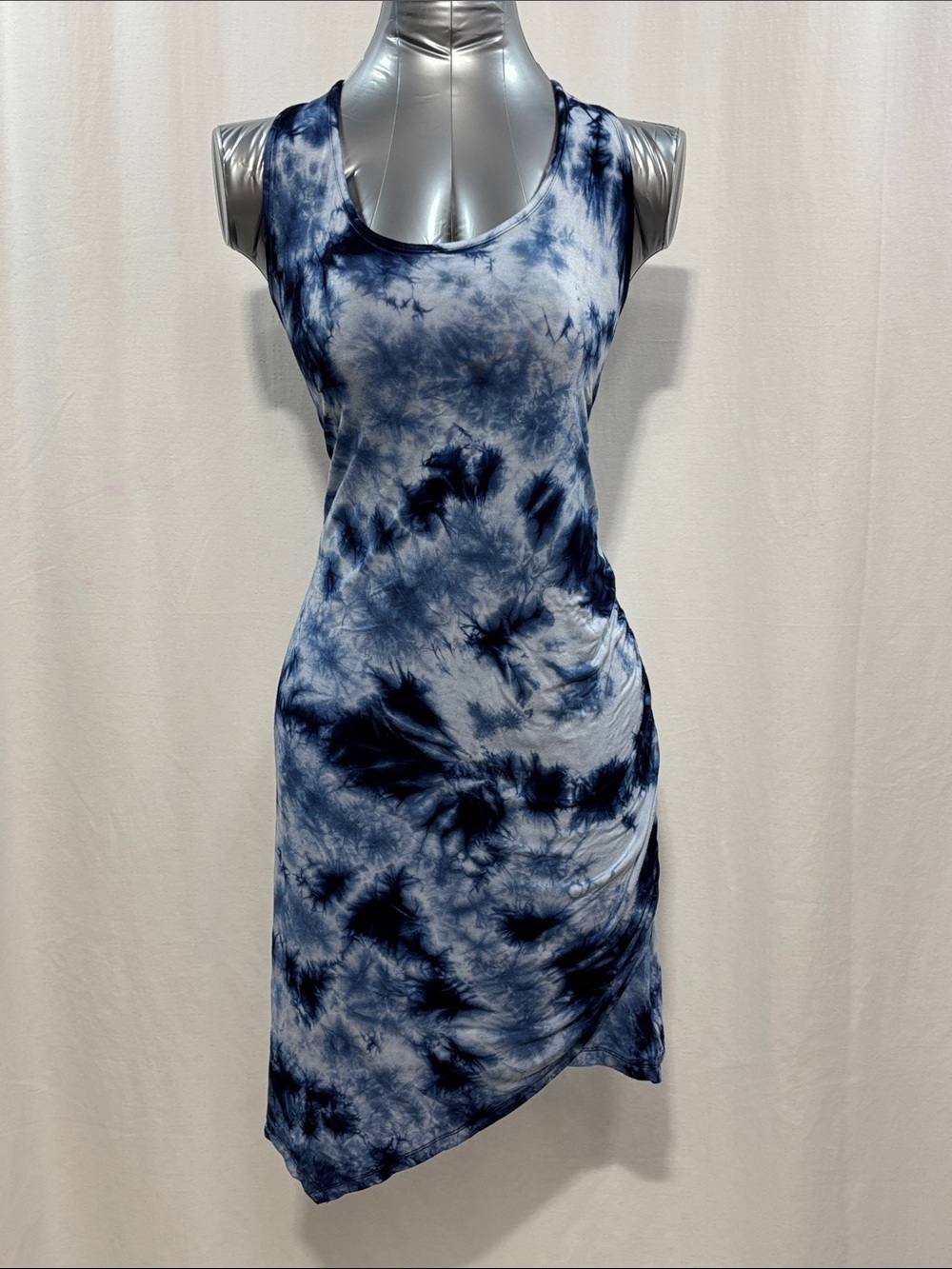 Sleeveless Tie-Dye Swim Coverup Dress in Navy & White beach vacation travel 251